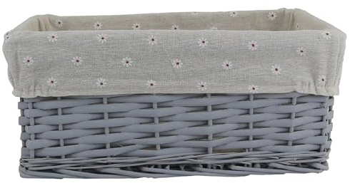 LKH Wicker Storage Basket Grey with Khaki Flower Lining – Durable & Lightweight Wicker Basket Storage, Stylish Home Organization Solution for Toys, Linens, Toiletries & Décor