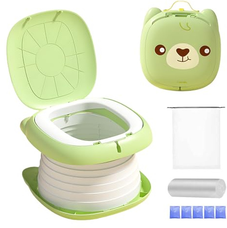 Töpfchen Falttoilette Kinder, Tragbare Reisetöpfchen mit Spritzschutz und Rutschfester Oberfläche Töpfchen Unterwegs Kinder, für Jungen und Mädchen Auto, Camping & Töpfchen für Unterwegs (Bären)