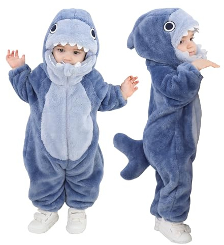 Doladola Baby sparkdräkt djur onesie pyjamas spädbarn overall halloween kostym(4-5 år,Blå haj)