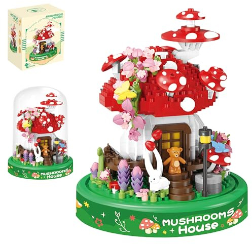 Pasyru Maison Champignon Micro Bloc de Construction Set, 645 Pièces Construction Briques Maison Champignon Jouet, DIY Kit de Construction de Jouet, Cadeau de pour Ados et Adultes