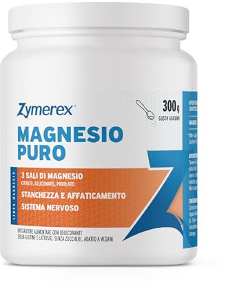 Zymerex MAGNESIO PURO | Polvere | Integratore stanchezza affaticamento | 3 sali di magnesio gluconato, pidolato, citrato | Senza glutine, lattosio e zuccheri | Adatto a vegani (300 g)