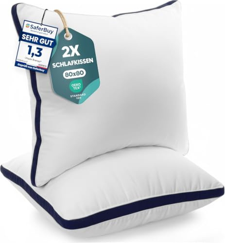 Utopia Bedding Kuddar 80 X 80 cm, 2 Pack Sovkuddar Med Fyllning, Marinen | Sovkuddar, rena polyesterfibrer, dubbelsydda sömmar för extra hållbarhet, bekväm nattsömn