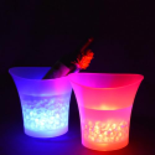 Generic LED-Eiskübel, Runder 5-Liter-Weinkühler aus Kunststoff mit Rot-blauer Beleuchtung, für KTV Party Bar Nightclub (Rot)