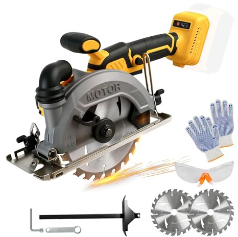 15 cm sladdlös cirkelsåg kompatibel med Dewalt 18 V batteri (inget batteri), borstlös cirkelsåg 6 200 varv/min med 2 st 24 tandsågblad, max skärdjup 1,3 cm (45°), 5 cm (90°) för trä PVC