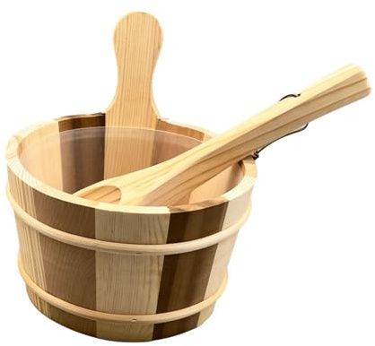 Ailan Ensemble seau et louche pour sauna fait main, baignoire en bois, accessoires de spa, seau de bain en bois durable, pot fleurs, ensemble multifonctionnel pour sauna et louche d'extérieur,