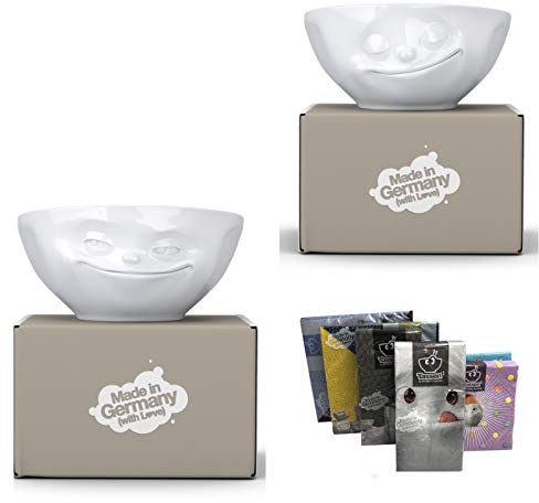 FIFTYEIGHT PRODUCTS Schalen 2er Set + Servietten, NEUHEIT 350 ml, GLÜCKLICH+GRINSEND