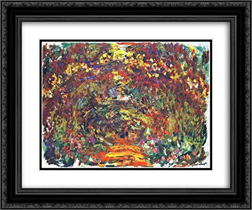 Path under the Rose Trellises, Giverny 24x20 Black Ornate Frame and Double Matted Museum Art Print by Claude Monet