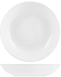 H&H Juego de 12 Platos Hondos New Bone China 20 cm – Diseño Coupe Moderno, Porcelana Fina Blanca para Sopas y Pastas – Apto para Lavavajillas y Microondas