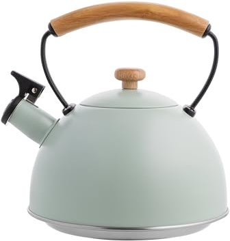 FLORINA Bollitore Acqua (2,3 l) I Bollitore da Fornello NATURA I Bollitore a Fischio e Manico in Legno I Fischio Automatico I Bollitore per Piano Cottura a Induzione, Gas e Elettrico I Colore: Menta