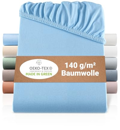 BaSaTex Lenzuolo con Angoli in Jersey Bio 120x200 cm - Lenzuolo con Angoli in 100% Cotone Biologico Certificato GOTS - 120x200 cm - Colore: Blu Fumo