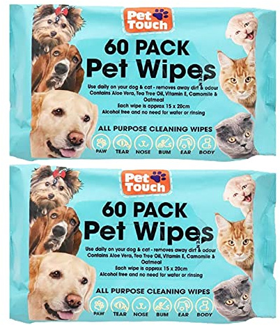 Multi Pack of Pet Grooming Wipes Count Deodorizing & Hypoallergenic Cleaning Wipes for Dogs & Cats All Natural Pet Wipes (120 Wipes)