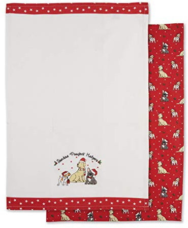 Lex's Linens Christmas Embroidered 100% Cotton 2 Pack Tea Towel/Christmas Embroidered 100% Cotton 2 Pack Kitchen Towel (Santa's Helpers)
