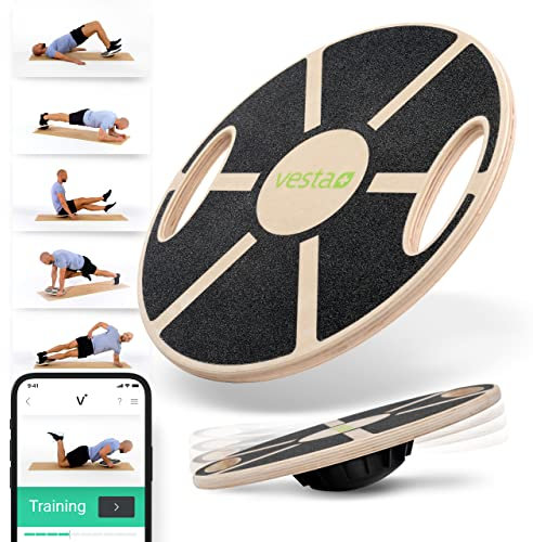 Vesta+ Balance Board Holz + Fitness App, Balanceboard aus nachhaltigem Eichenholz, Wackelbrett Balance Board erwachsene Therapiekreisel
