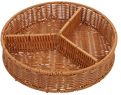 Cabilock Woven Storage Basket with Lid 11X11X2.4 Inch Rattan Organizer Tray for Kitchen and Home Storage Sectional Wicker Tray for Fruit Bread and Pantry Organization
