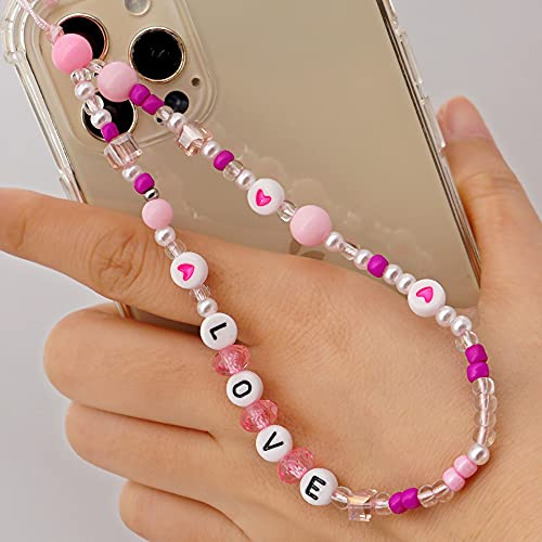 PTNKUIIY Handy Lanyard Anti-Verlorene Handykette，Böhmische Bunte Perlen Telefon Kette Strap Handyanhänger Smiley Gesicht Handy Straps Mobile Handy Schmuck Perlen Anhänger Hängen Chian für Frauen