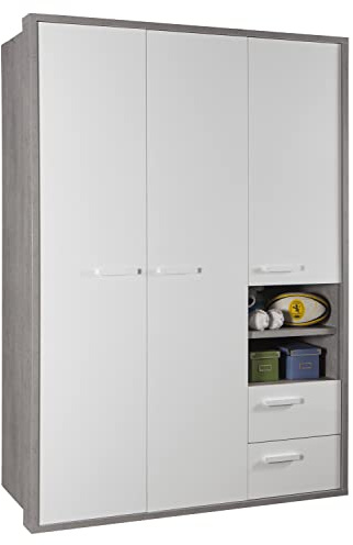 Composad | Armadio della Linea MIPIACE con 3 Ante 2 Cassetti e 1 Vano, per Cameretta, Armadio con Ante, (LxAxP) 152,60x216,60x63,40 cm, Colore Cemento e Bianco Laccato, Made in Italy