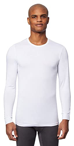 32 Degrees Men's Lightweight Baselayer Crew Top | Long Sleeve | Form Fitting | 4-Way Stretch | Thermal, White, X-Large