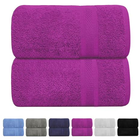 Nauhaa hem lyxig jumbo badlakan (90 x 180 cm) 1 & 2-pack – 100 % ringspunnen bomull 600 GSM mycket absorberande och snabbtorkande extra stort badlakan – mjuk handduk (ljuslila, 2)