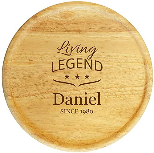 Sterngraf Servier-Platte, 32 cm mit Gravur (Name, Jahreszahl) personalisierter Pizza-Teller, Holz Dekoteller - Geschenk-Idee für Männer und Frauen, living legend MotivP34