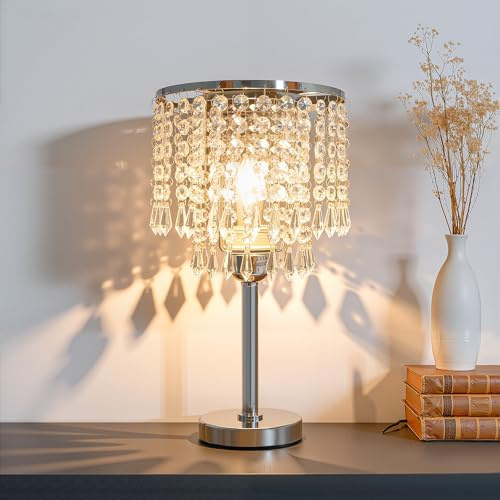 SanBouSi Kristall Tischlampe Nachttischlampe Kristallglas, Runder Standfuß Elegante Moderne Tischlampen Heimtischlampe Deko Lampe mit Kristallen nicht enthalten