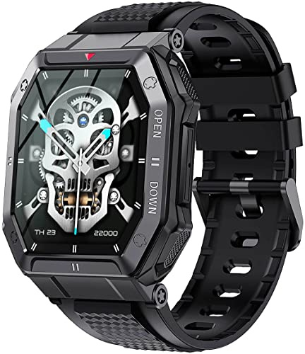 findtime Fitnessuhr Herren, 1,85 Zoll Smartwatch Herren mit Telefonfunktion Schrittzähler Armbanduhr mit Pulsmesser Blutdruckmesser Sportuhr Militär Outdoor Tactical Watch Uhr Android IOS
