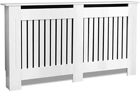 Blisswood Radiator Cover White – Large Radiator Cover Grill Shelf Cabinet, MDF Wooden Slatted Decorative Heater Cover for Living Room, Bedroom, Hallway, Office (19D x 152W x 83.2H cm)