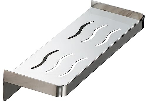 Biutimarden Duschablage Ohne Bohren,Chrom Duschregal Edelstahl mit Extra Ablaufrillen,Selbstklebendes Badezimmer Regal Wandmontiertes Duschkorb Shampoo Halterung für Dusche