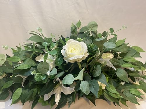 Artificial Silk Coffin Spray Funeral Flowers Natural Casket Topper Ivory Faux