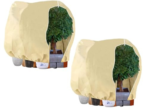 LINSOCLE 2 Piezas Funda para Plantas, 180 x 120cm Plantas Cubierta Protección Invierno, Cubre Plantas con Cordón y Cremallera, Se Utiliza para la Protección de Árboles Antiheladas