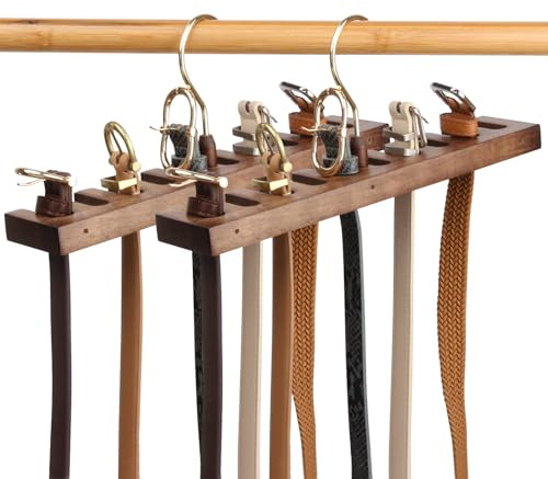 LMSAWK 2 Piezas Percha para Cinturones de Madera, Rotación de 360 Grados Corbatas Colgador, Organizador para Cinturón, para Armario, 10 Ranuras, Color Retro