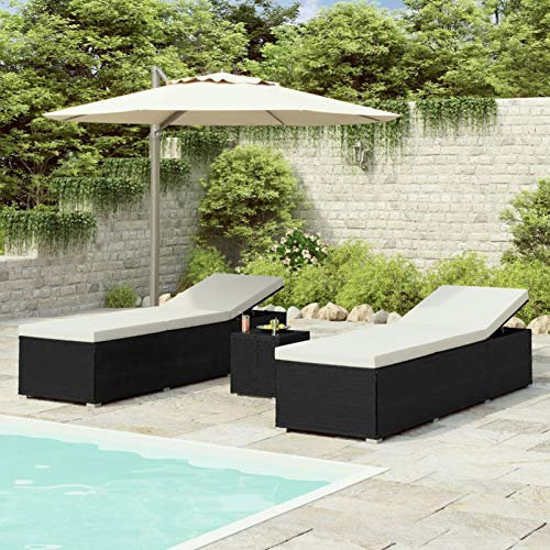 Gecheer 3-TLG.Garten-Sonnenliege Doppelliege Gartenmobel Relaxliege mit Teetisch,Sitzpolster,Schlafsofa Gartenliege Sofa Liege Gartensofa Gartenbank Liegestuhl für Garten Terrasse Schwimmbad