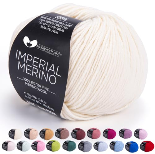 MeriWoolArt® Extrafeine Merinowolle garn zum Stricken oder Häkeln (50g, 100m) - Vielseitig für Hüte, Snoods, Blusen, Tuniken und warme Kleidung für Kinder und Erwachsene