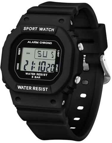 RORIOS Quadratische Elektronische Uhren Jungen Mädchen Freizeit Armbanduhr Mode Multifunktional Digital Uhr Einfache wasserdichte für Herren Damen Schwarz B