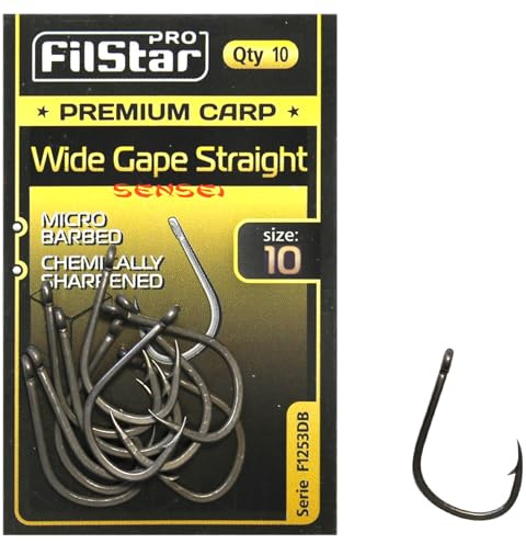 PRO FILSTAR 10Stk Angelhaken Set Wide Gape Straight N10 Karpfenangeln Haken | Karpfen Angeln Zubehör - Pop Up Boilies Karpfenhaken - Carp Fishing Hooks - Angelzubehör - Karpfen Rigs - Zubehör