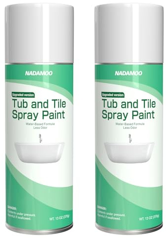 NADAMOO Water-Based Tub and Tile Spray Paint, Less Irritating Odor Aerosol Refinishing Paint for Bathroom Porcelain Bathtub Sink, 2 Cans, Semi-Gloss White