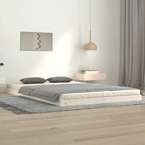 CKioict Palettenbett Modernes Bettgestell Jugendbett Massivholzbett Weiß 120x200 cm KieferGeeignet für Arbeitszimmer, Wohnzimmer, Hotel
