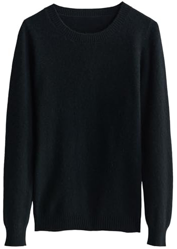Chanyarn 100% Lana Merino Jersey Mujer Otoño Invierno Cálido Suave Cuello Redondo Manga Larga de Punto Jersey Suéter (Black,S)