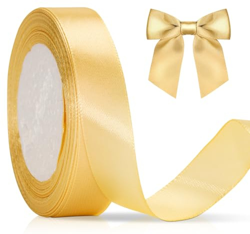 KINGLAKE 22m Satinband Geschenkband Champagner Gold - 20mm Schleifenband, Seidenbänder, Geschenkbänder Stoffband, Seidenband, Ribbon Band, Dekobänder für Schleifen, Hochzeit, Weihnachten, Basteln