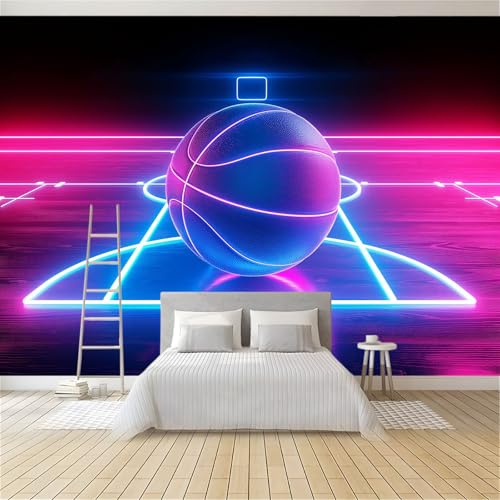 Papier Peint Mural 3D Basket-Ball Au Néon 300x210 cm Papier Peint Panoramique Poster Tapisserie Photo, Papier Peint intissé pour Chambre Salon Personnalisé Murale Décoration