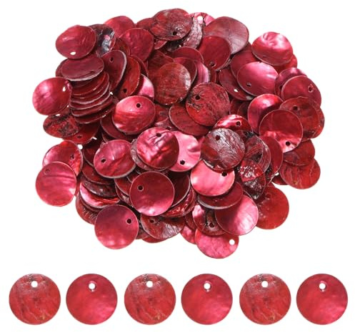 M METERXITY 150-Pack Flat Round Shell Beads,15 mm Wine Red | Coin Drop Charm Beads, with Hole, for DIY Earrings, Necklaces, Jewelry, Making Accessories