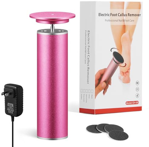 Extracteur de callosités électrique rotatif réglable pour la maison et le salon de manucure avec 60 disques de papier abrasif de rechange, rose
