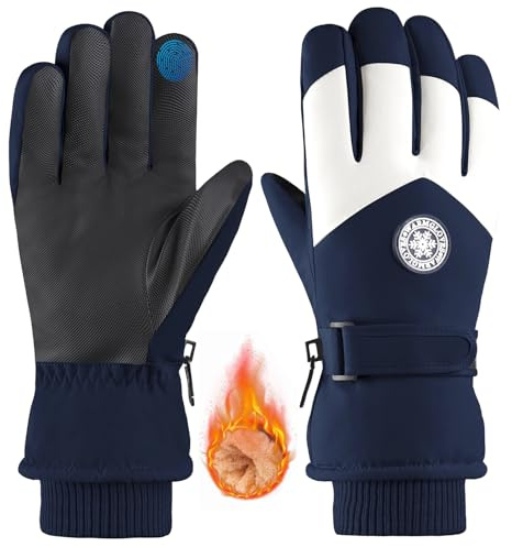 ProudDemon Guantes de esquí de invierno impermeables para hombre, guantes de mujer, guantes cálidos para pantalla táctil con correa elástica para la muñeca, adecuados para viajes al aire libre, esquí