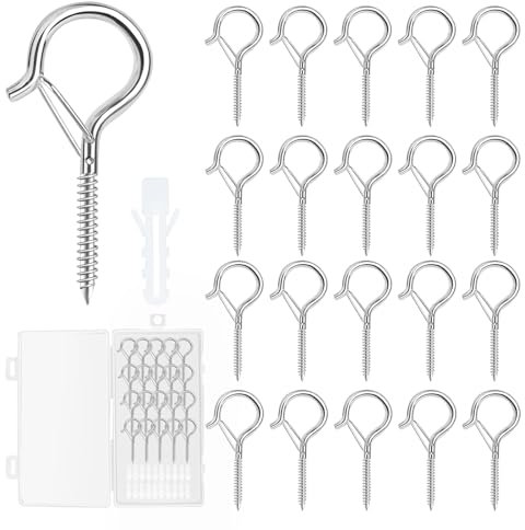 VMUTGA 20 Pezzi Ganci a Vite, Ganci a Vite con Chiusura di Sicurezza, Ganci da Soffitto per Appendere Piante in Vaso, Lampadari, Amache, Decorazioni, Argento