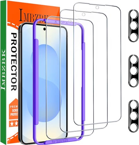 IMBZBK 3 Piezas Protector Pantalla para Samsung Galaxy S25 Cristal Templado con 3 Piezas Protector Camara Accesorios, Desbloqueo por Huella Dactilar, Funda de Compatibles