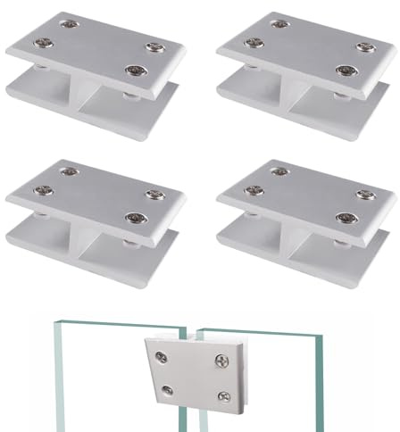 Lyeteung 4 Pezzi 13.5mm Morsetto in Vetro, Lega di Alluminio Vetro Clip, Supporti per Vetro Regolabili, Clip di Fissaggio in Vetro, Morsetti per Vetro, per Vetri Spessi 10-13 mm, 180 Gradi