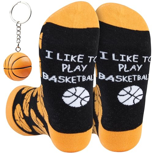 Get Trend Chaussettes Homme Lot et Porte Clés, Chaussettes Homme Sport Motifs Originales, Idée Cadeau Fun et Pratique (41/46 EU, Violet/Orange Basketball)