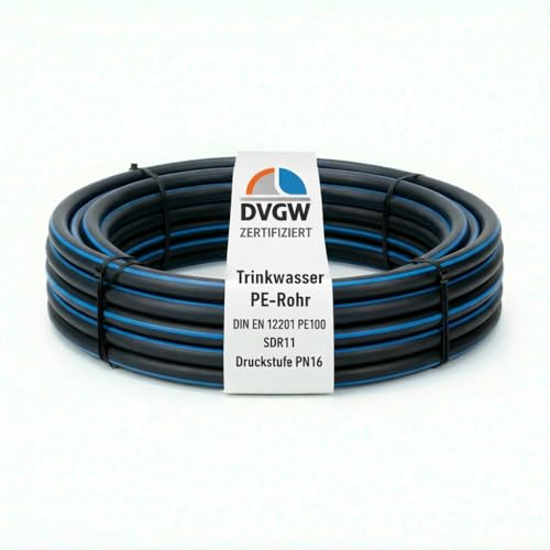 H2O-Flex® Tuyau en PEHD PE100 25 x 2,3 mm PN16 pour eau potable DVGW, 25 m - Tuyau d’alimentation en eau, tuyau d’irrigation