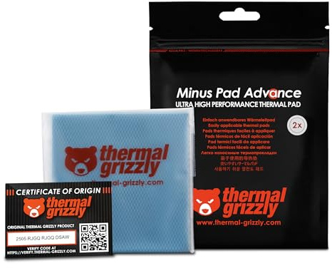 Thermal Grizzly Minus Pad Advance - 100x100x0.5mm 2-Pack Thermal Interface Pad, Electrically Non-Conductive, High Thermal Conductivity & Compressibility for SSDs, GPUs & Electronics