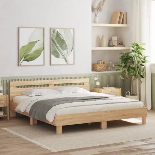 KTHLBRH Bettgestell Familienbett Doppelbett Schlafzimmer möbel Bettgestell mit Kopfteil und LED-Beleuchtung Sonoma-Eiche