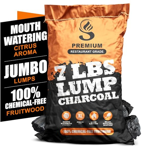 Jumbo Lump Grilling Charcoal - Natural Hand Selected Large Pcs - Dust Free Packing & Storage - USA BBQ and Smoking - Premium Restaurant Grade Barbeque Coals (7 lbs)